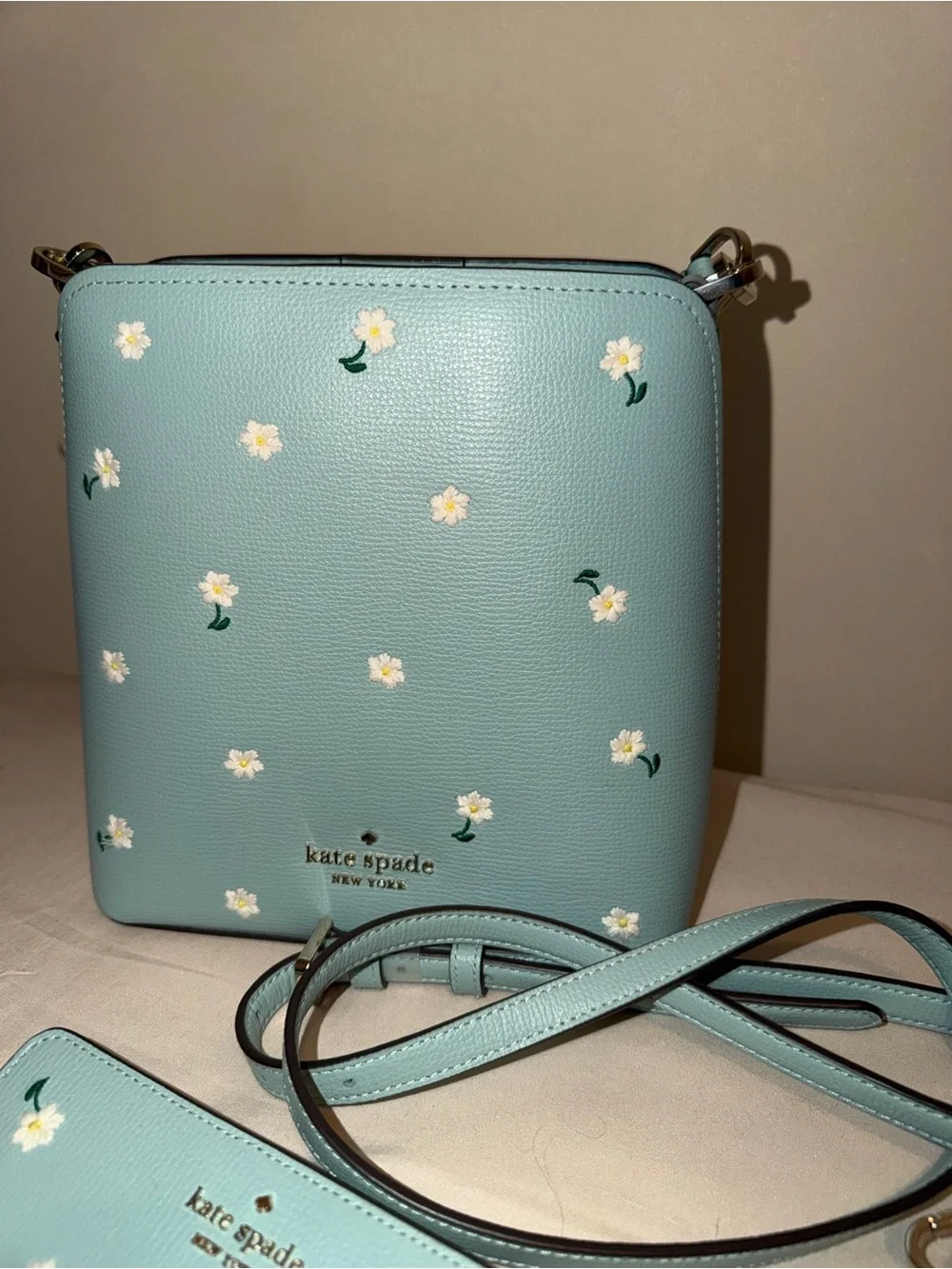 kate spade mint blue floral crossbody bag